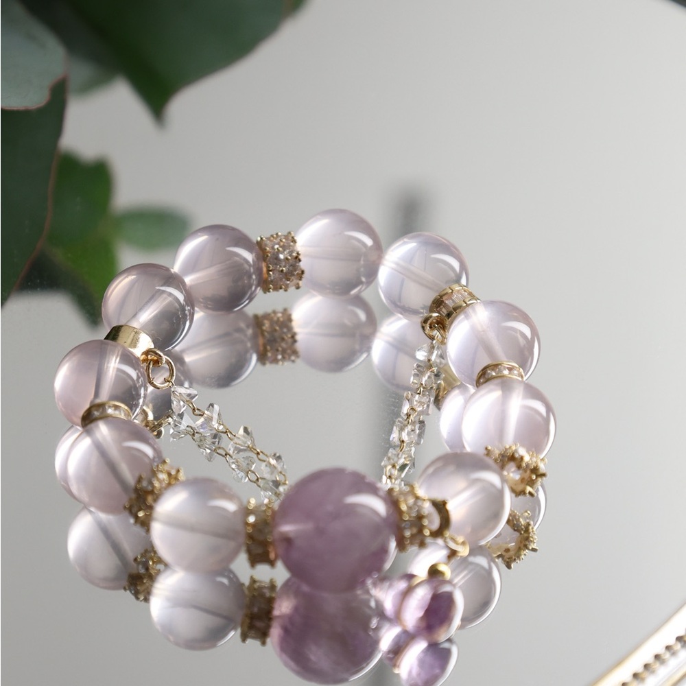 Elegant Pink and Purple Rose Quartz Bracelet